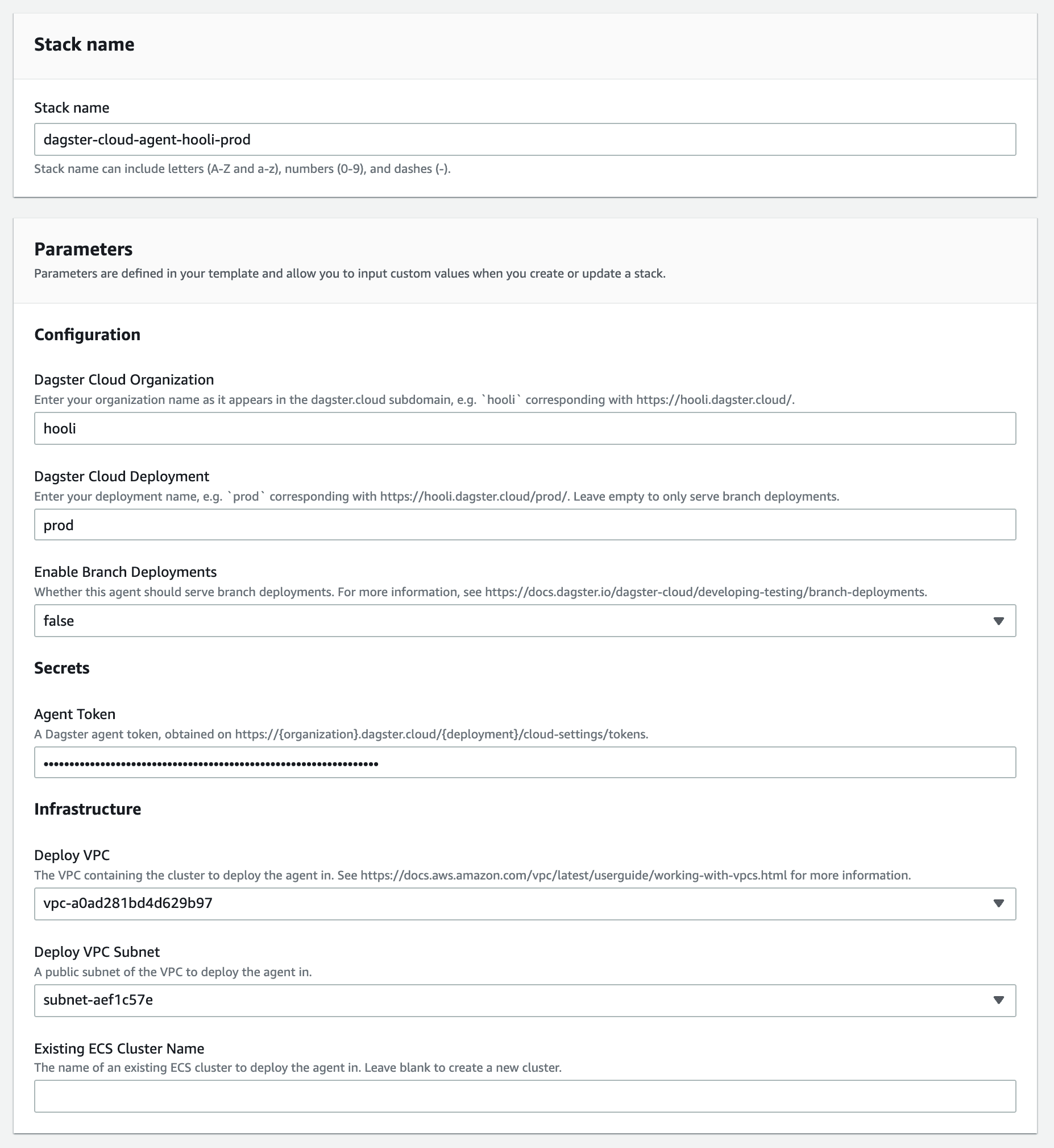 Example Configuration for the ECS Agent CloudFormation Template